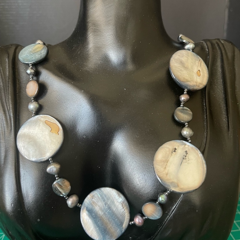 Sterling Silver Authentic Pearl And Abalone Necklace Chain 22 Inch